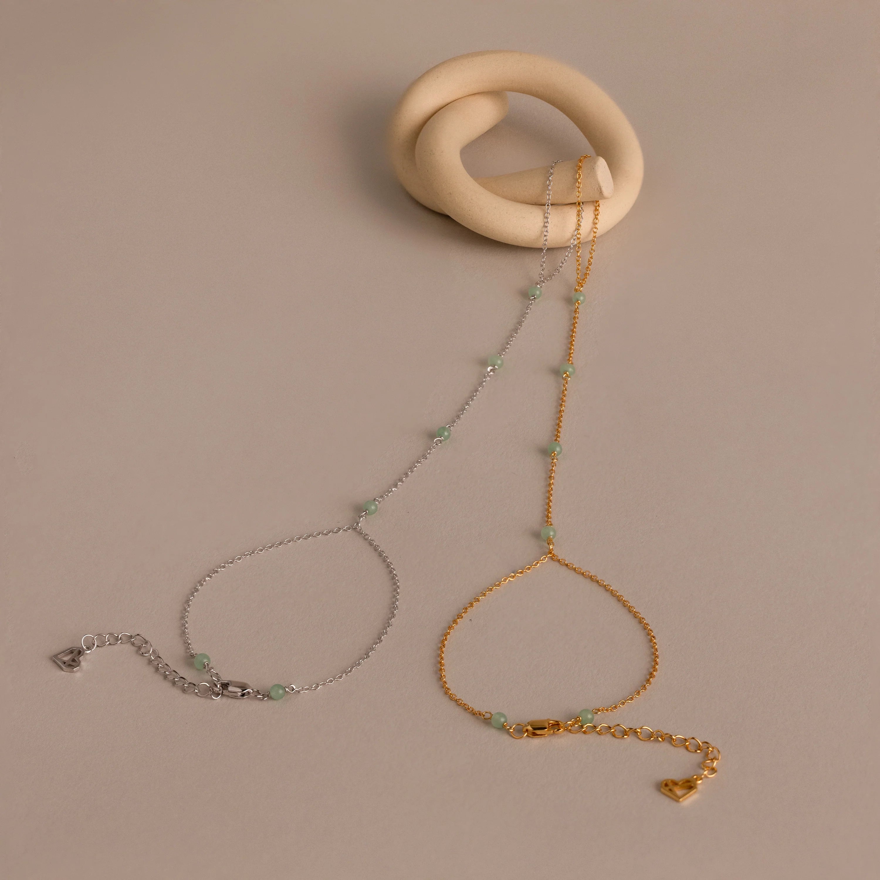 Jade Hand Chain Bracelet Silver 18K Gold Plated