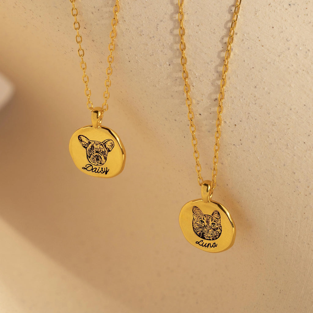 Pet Portrait Coin Necklace Silver 18K Gold Plated