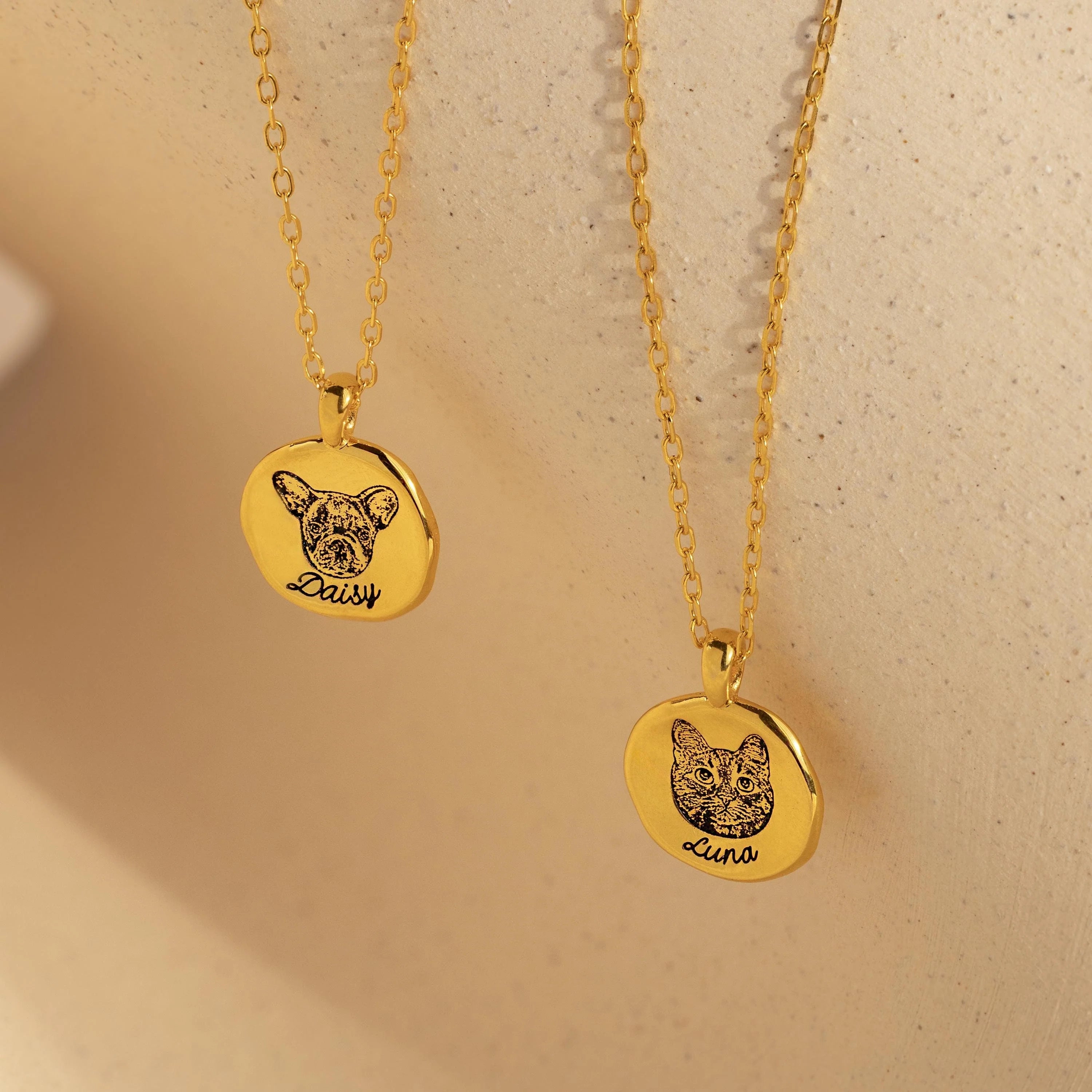 Pet Portrait Coin Necklace Silver 18K Gold Plated
