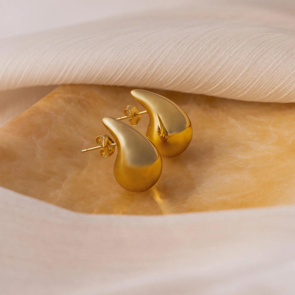 Chunky Tear Drop Studs Silver 18K Gold Plated