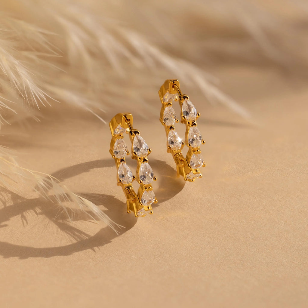 Inside Out Pear Diamond Hoops Silver 18K Gold Plated
