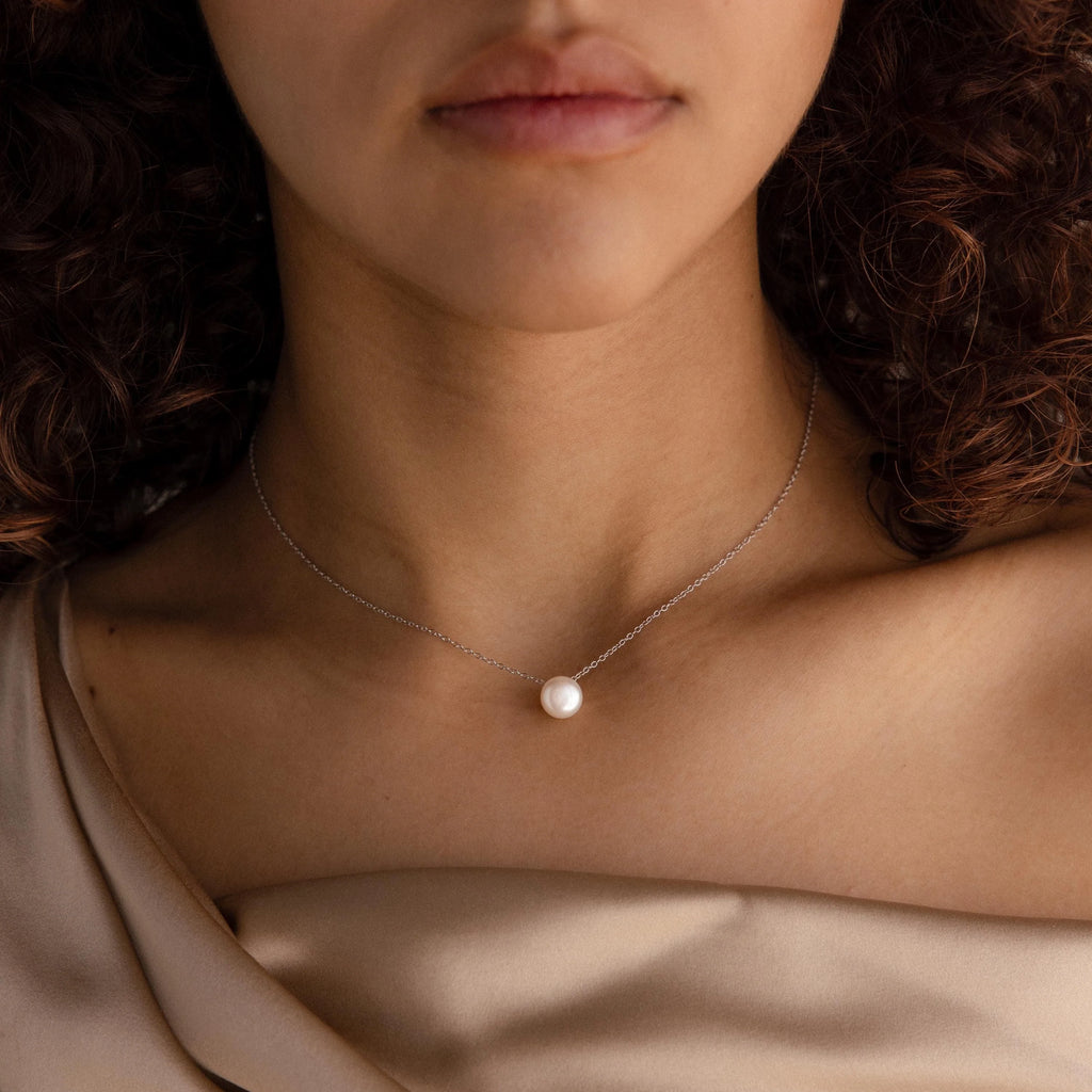 Classic Pearl Pendant Necklace Silver 18K Gold Plated