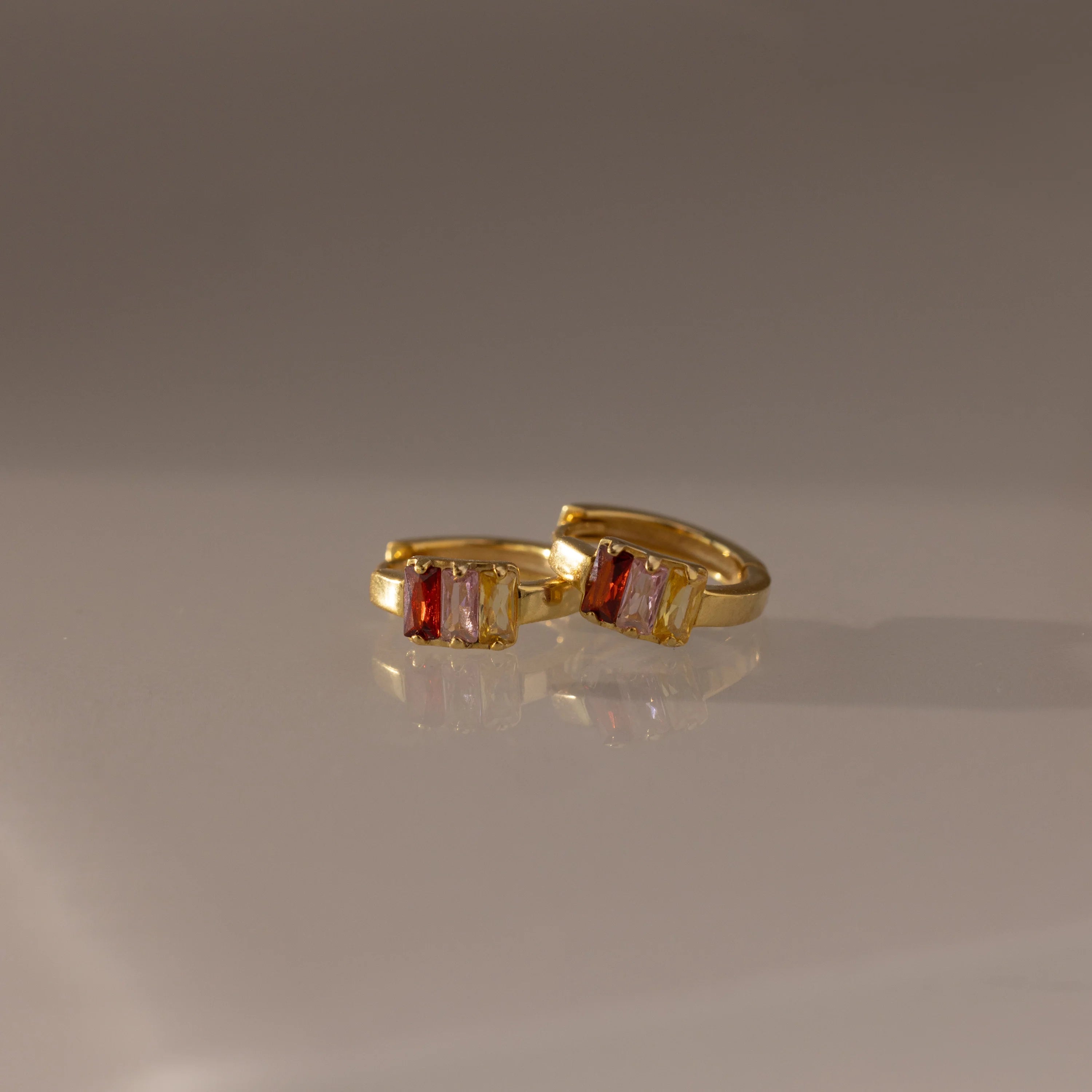 Multiple Baguette Birthstone Huggies Silver 18K Gold Plated
