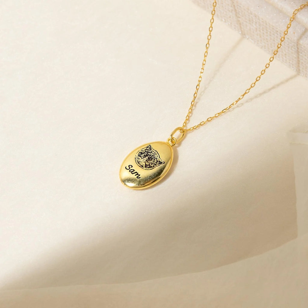 Oval Pet Necklace Silver 18K Gold Plated