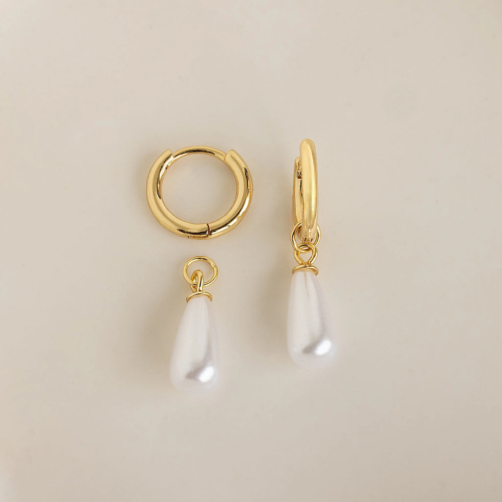 Dangling Pearl Huggies Silver 18K Gold Plated