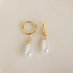 Dangling Pearl Huggies Silver 18K Gold Plated