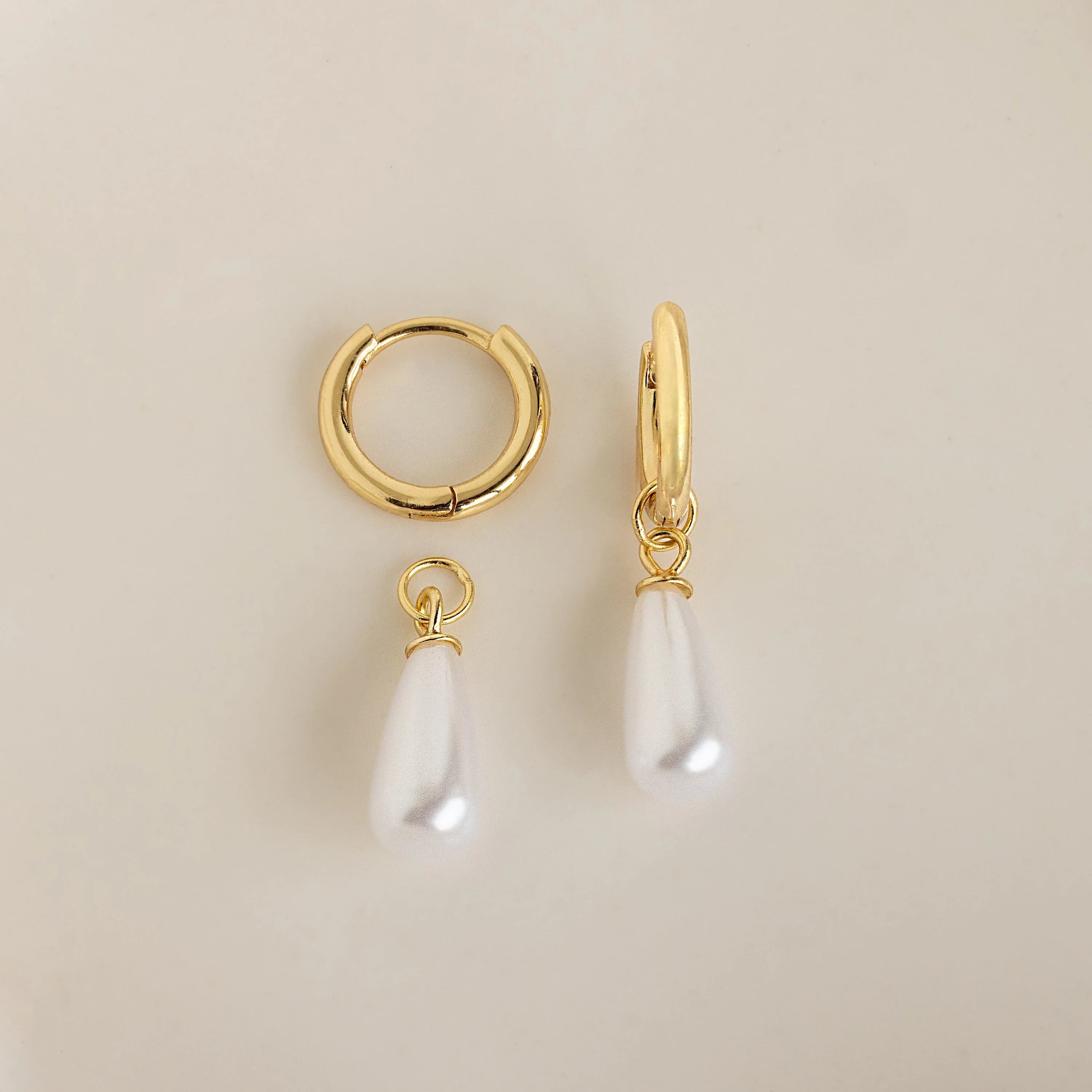 Dangling Pearl Huggies Silver 18K Gold Plated
