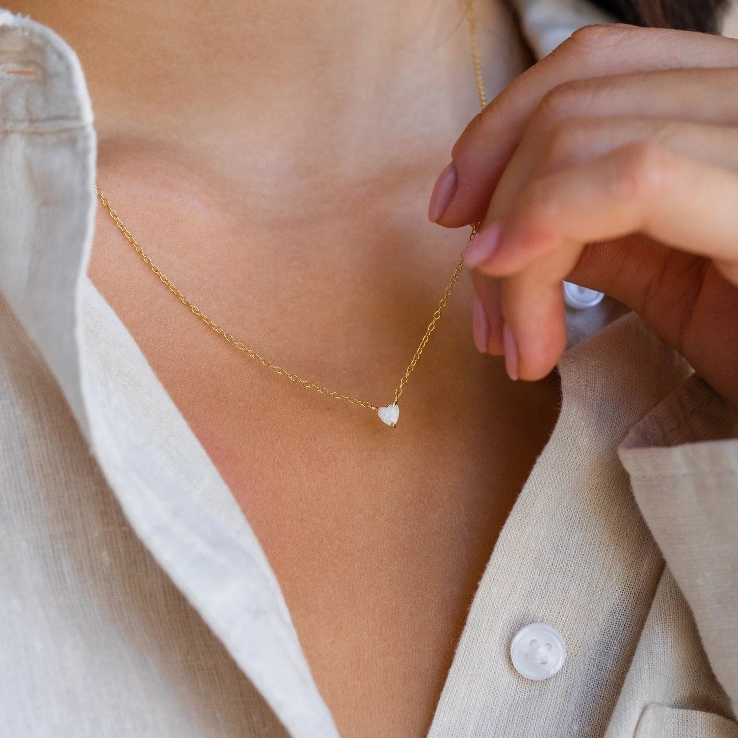 Madeline Opal Heart Necklace Silver 18K Gold Plated