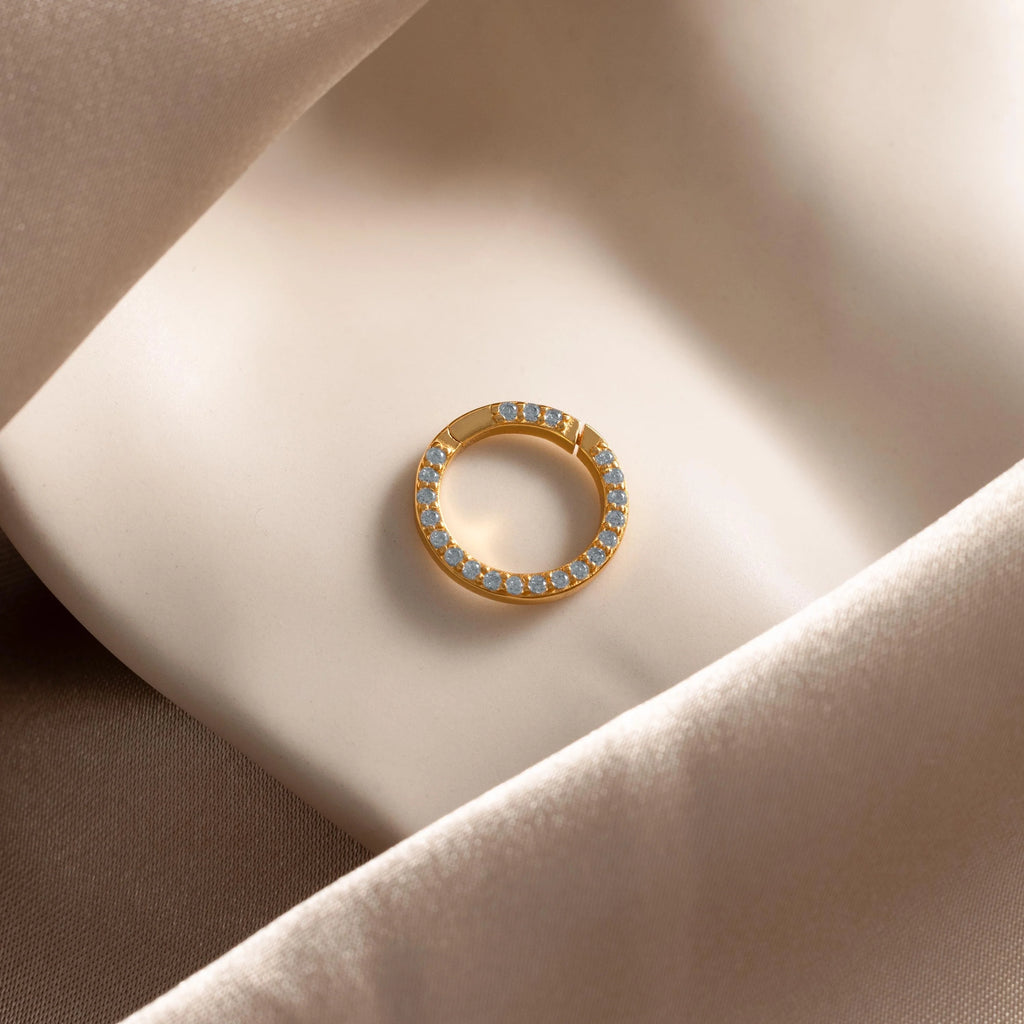 Pave  Emerald Charm Clip Silver 18K Gold Plated