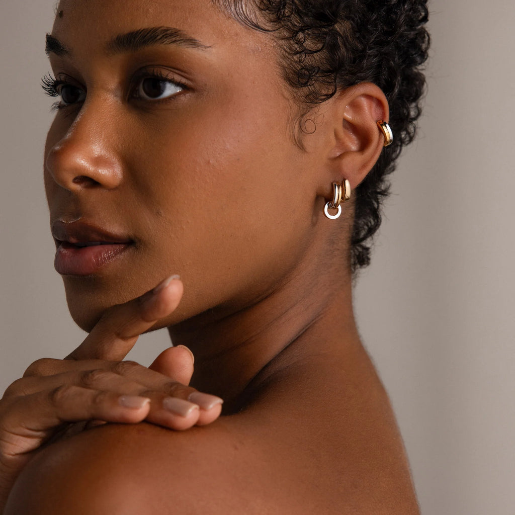Mixed Metal Circle Hoops Silver 18K Gold Plated