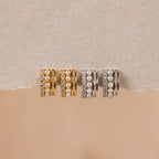 Diamond Pearl Stacked Hoops Silver 18K Gold Plated