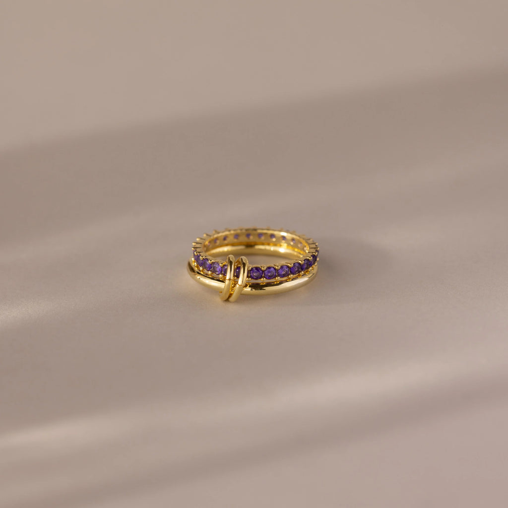Amethyst  Eternity Band Ring Set Silver 18K Gold Plated