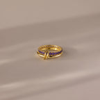 Amethyst  Eternity Band Ring Set Silver 18K Gold Plated