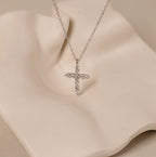 Pave Cross Charm Necklace Silver 18K Gold Plated