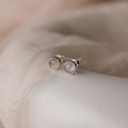 Moonstone Bezel Studs Silver 18K Gold Plated