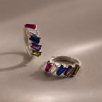 Multiple Tapered Birthstone Huggies Silver 18K Gold Plated