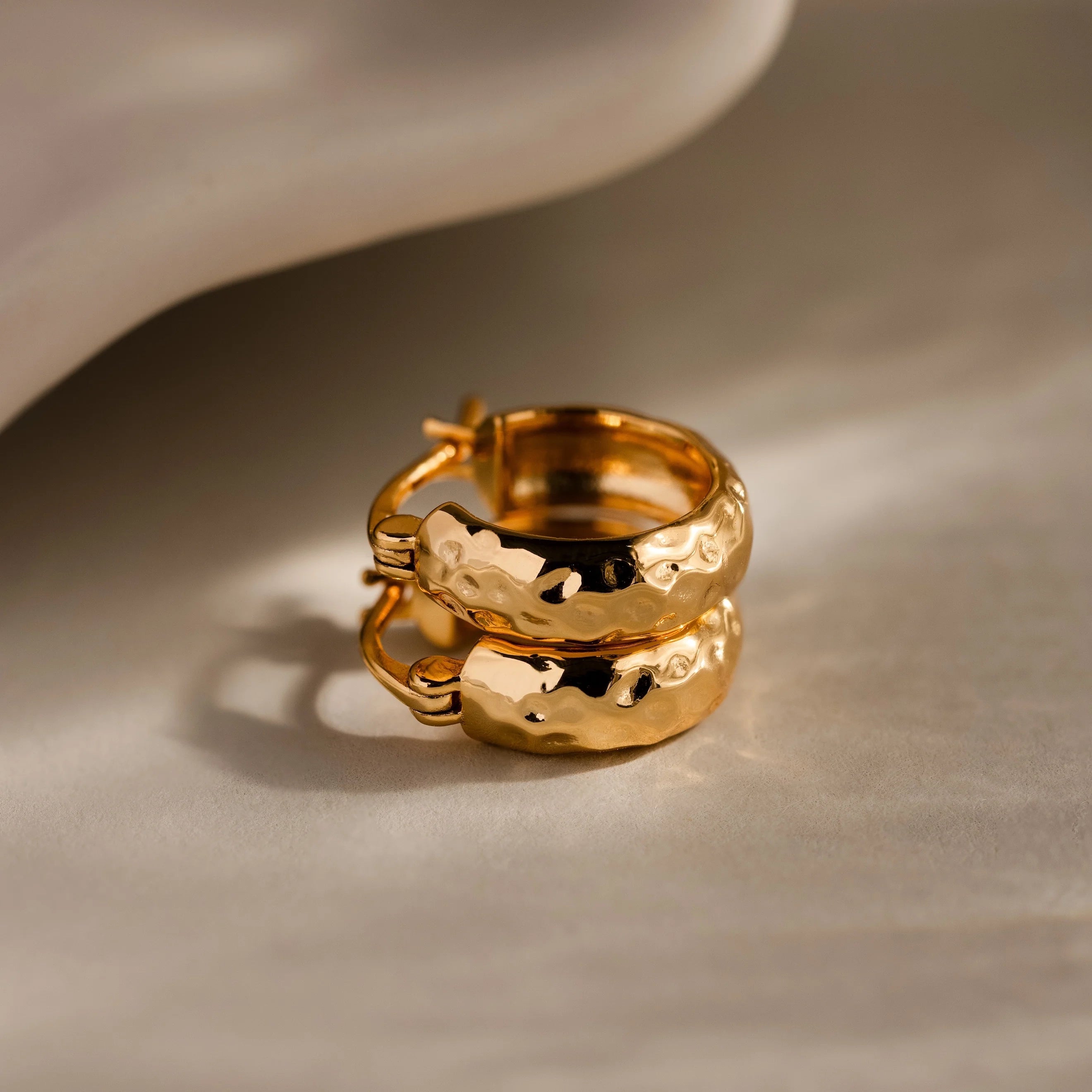Bold Hammered Huggies Silver 18K Gold Plated