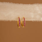 Vera Pave Ruby Huggies Silver 18K Gold Plated