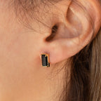 Rectangle Black Onyx Studs Silver 18K Gold Plated
