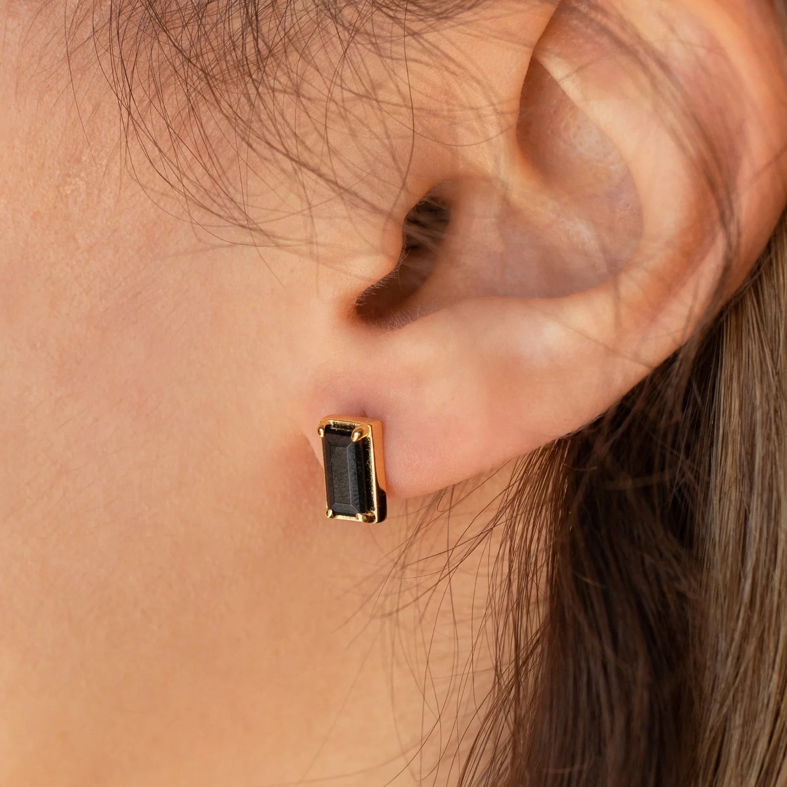 Rectangle Black Onyx Studs Silver 18K Gold Plated