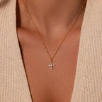 Diamond Art Deco Cross Necklace Silver 18K Gold Plated