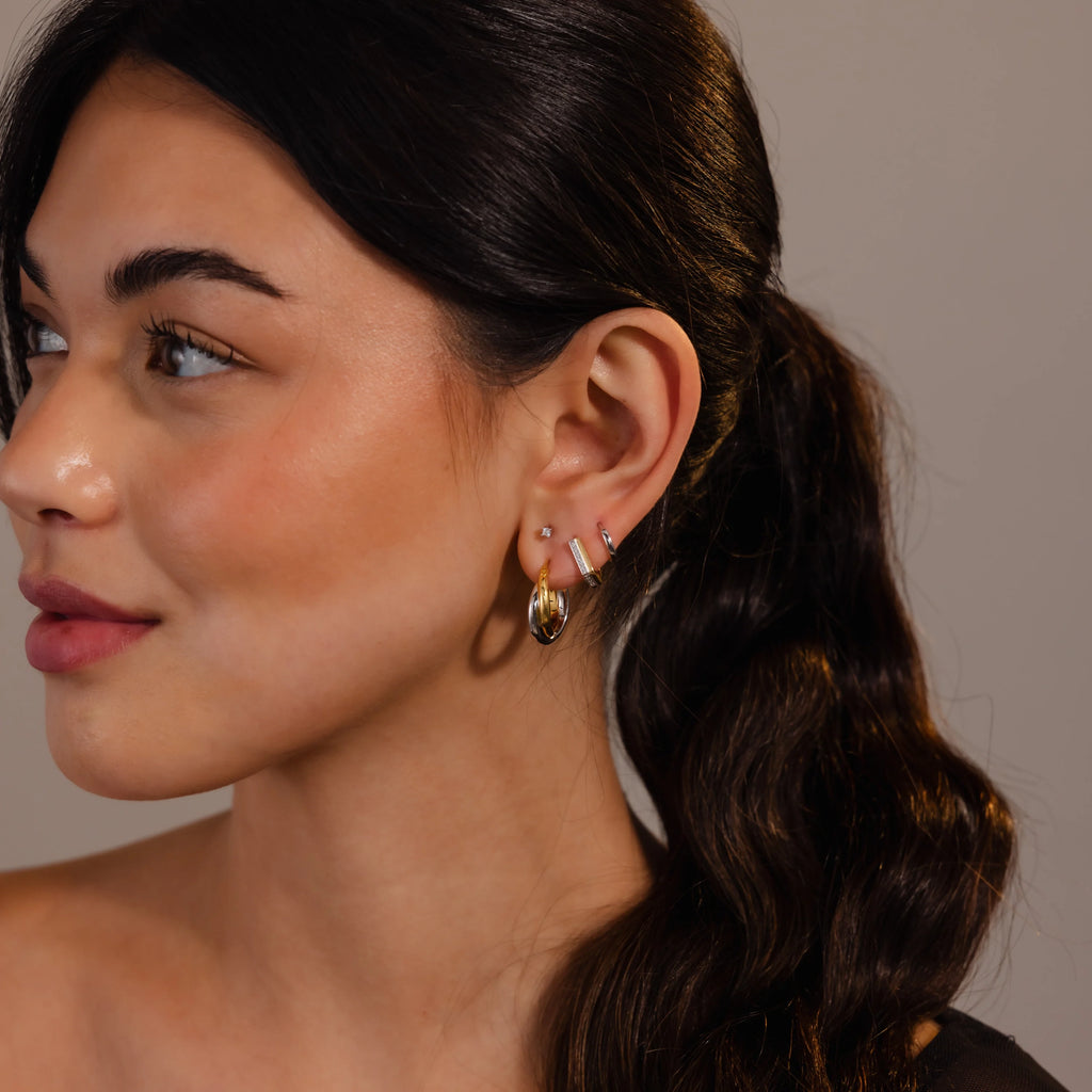Twisted Mixed Metal Hoops Silver 18K Gold Plated
