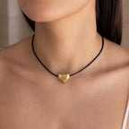 Chunky Puff Heart Necklace Silver 18K Gold Plated