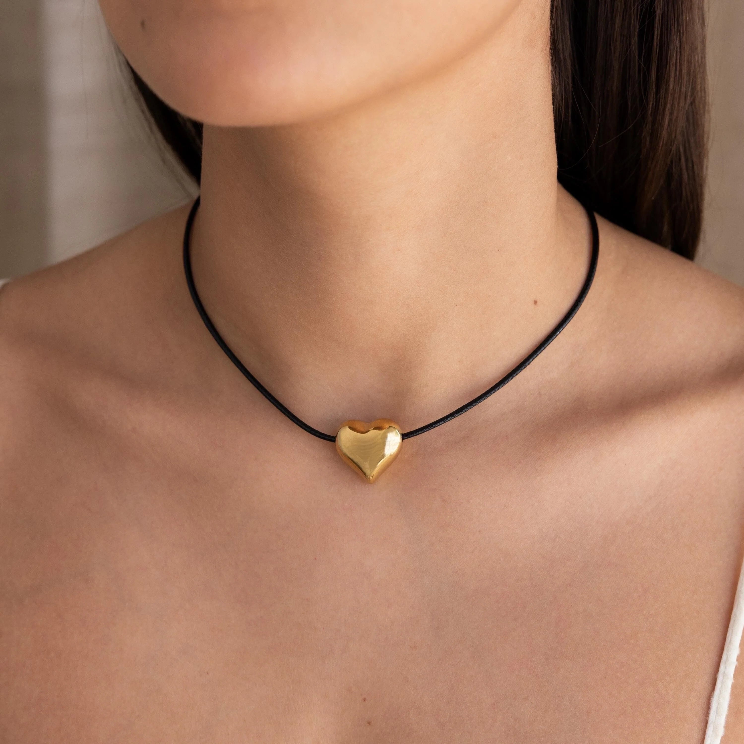 Chunky Puff Heart Necklace Silver 18K Gold Plated