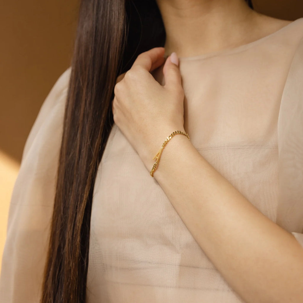Large Letter Bracelet Silver 18K Gold Plated