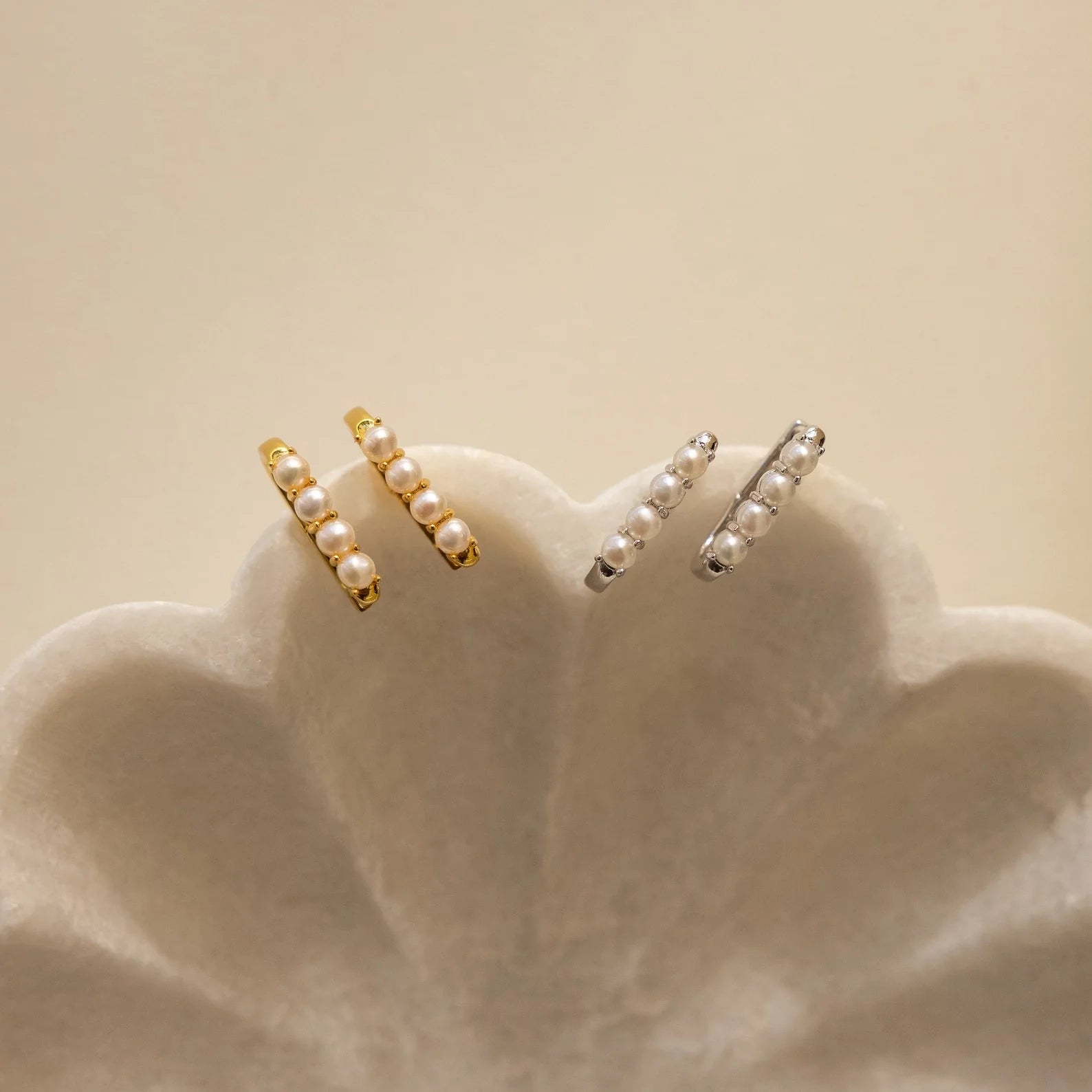 Rayne Pearl Link Earrings Silver 18K Gold Plated