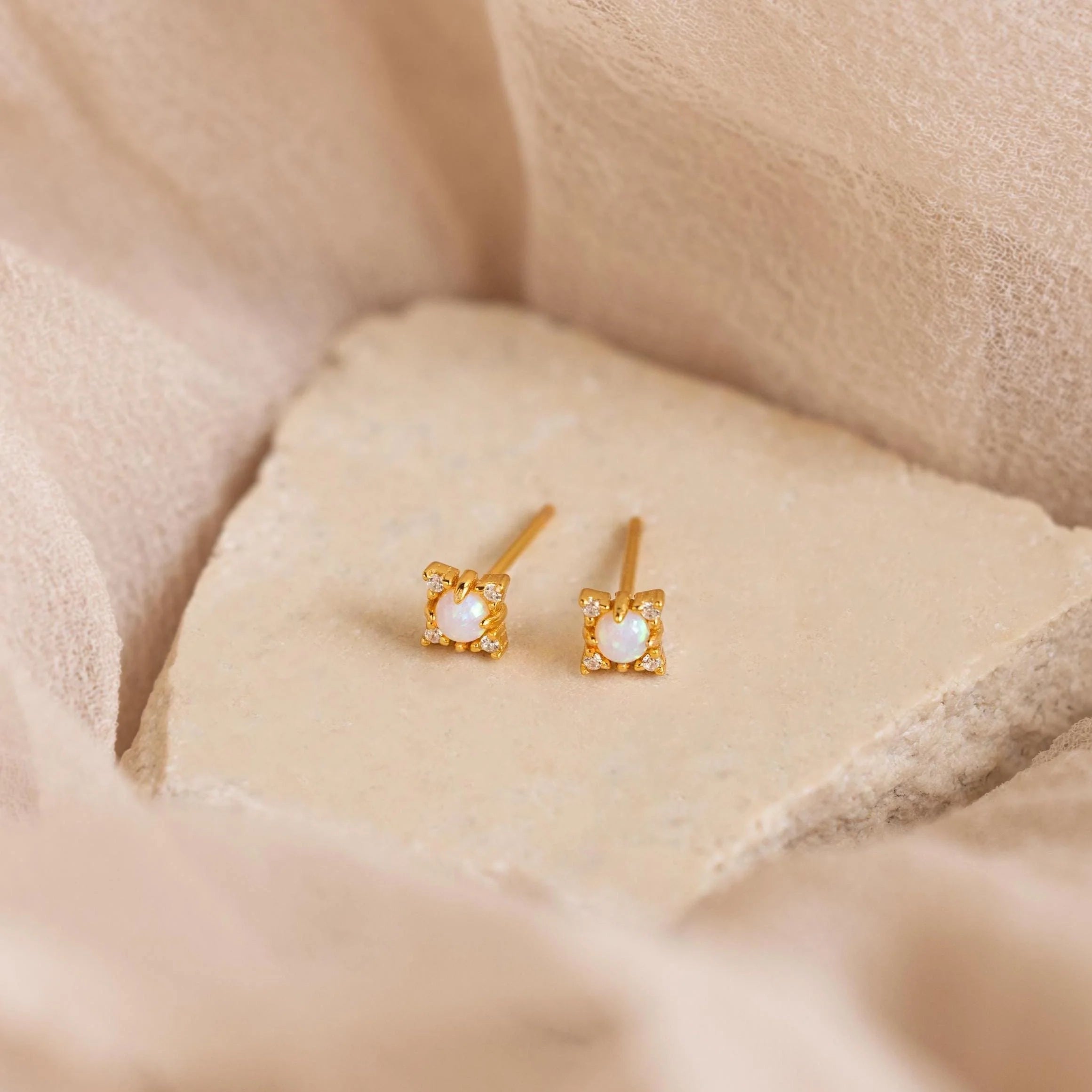 Opal Diamond Star Studs Silver 18K Gold Plated