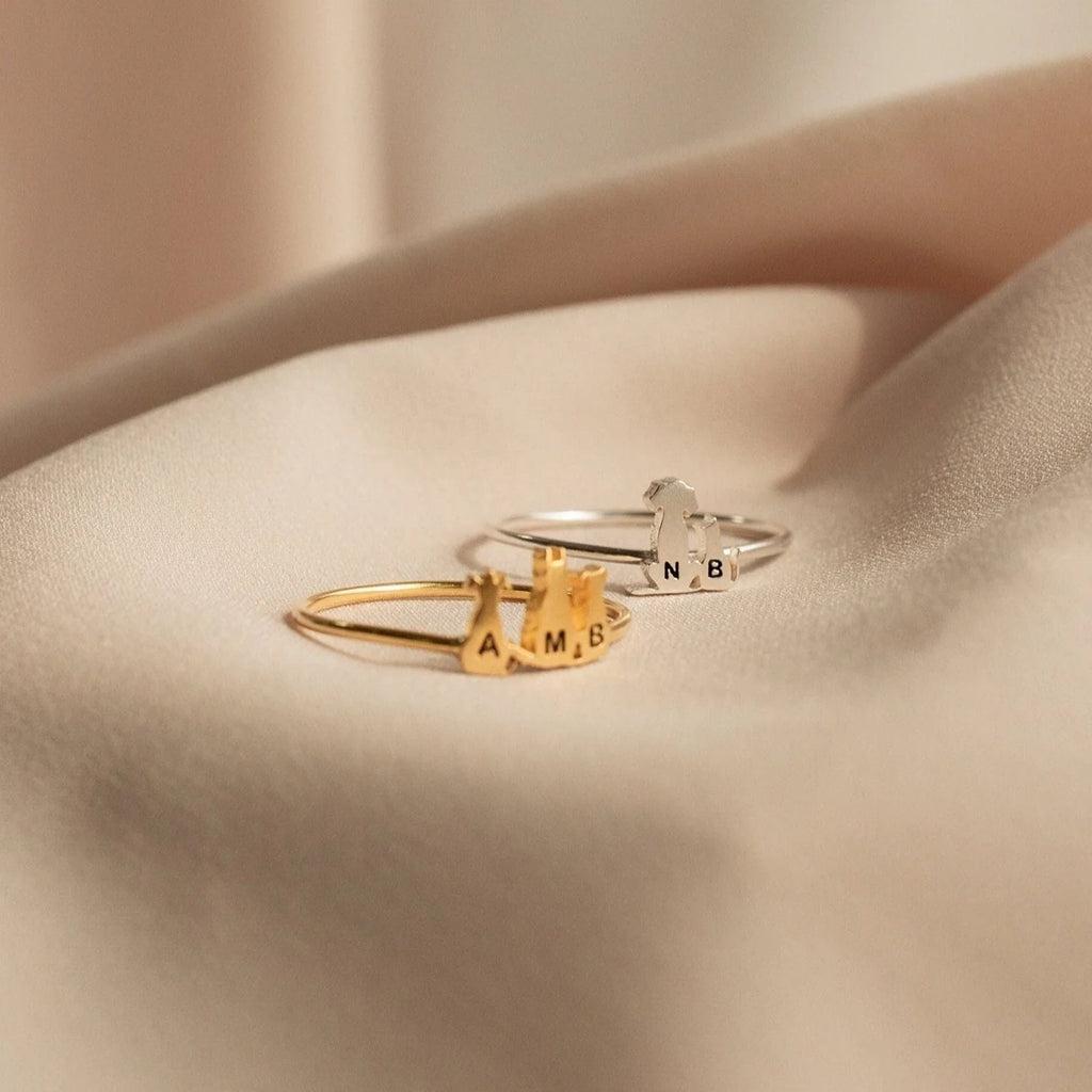 Pet Initial Ring Silver 18K Gold Plated
