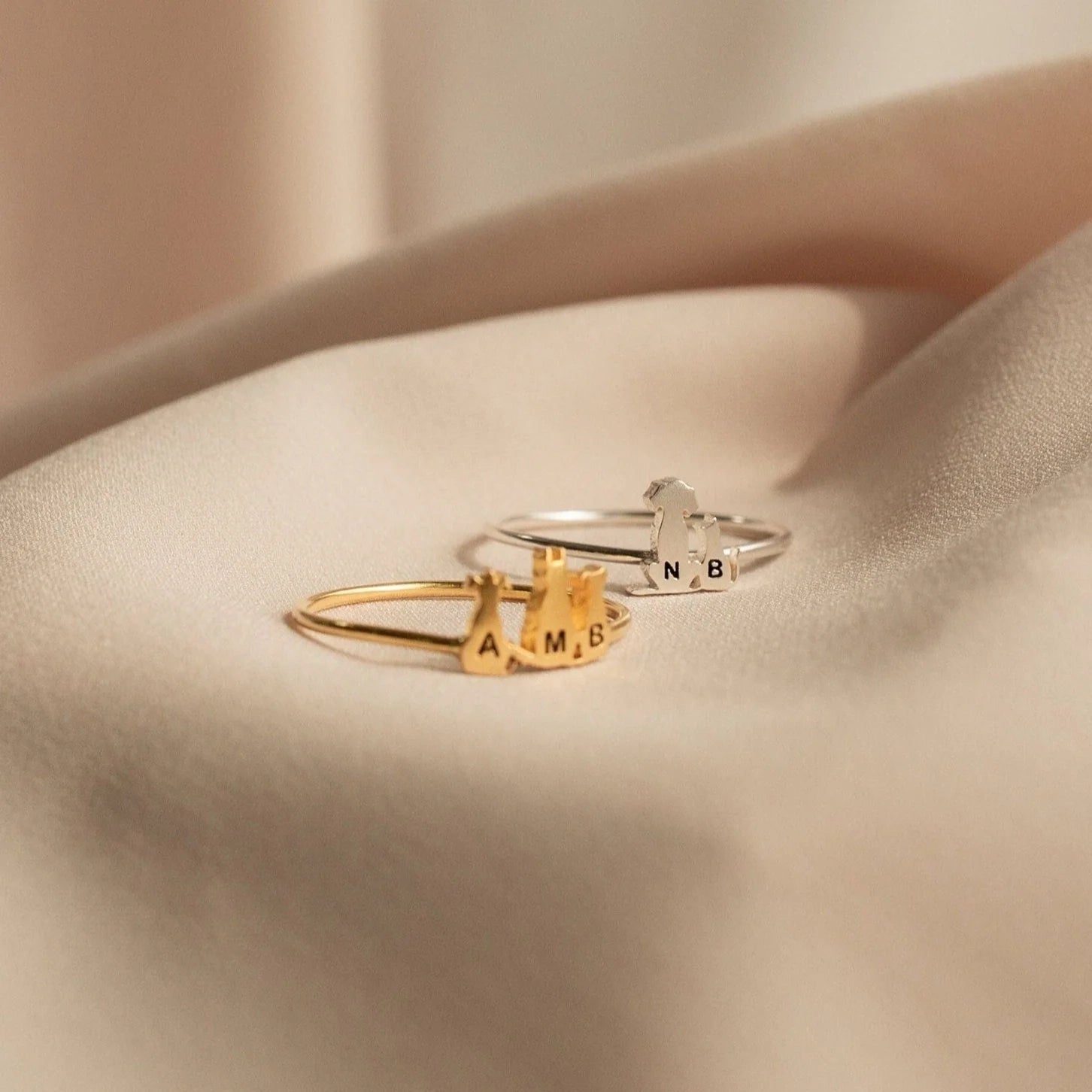 Pet Initial Ring Silver 18K Gold Plated