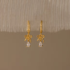 Diamond Teardrop Bow Charm Hoops Silver 18K Gold Plated