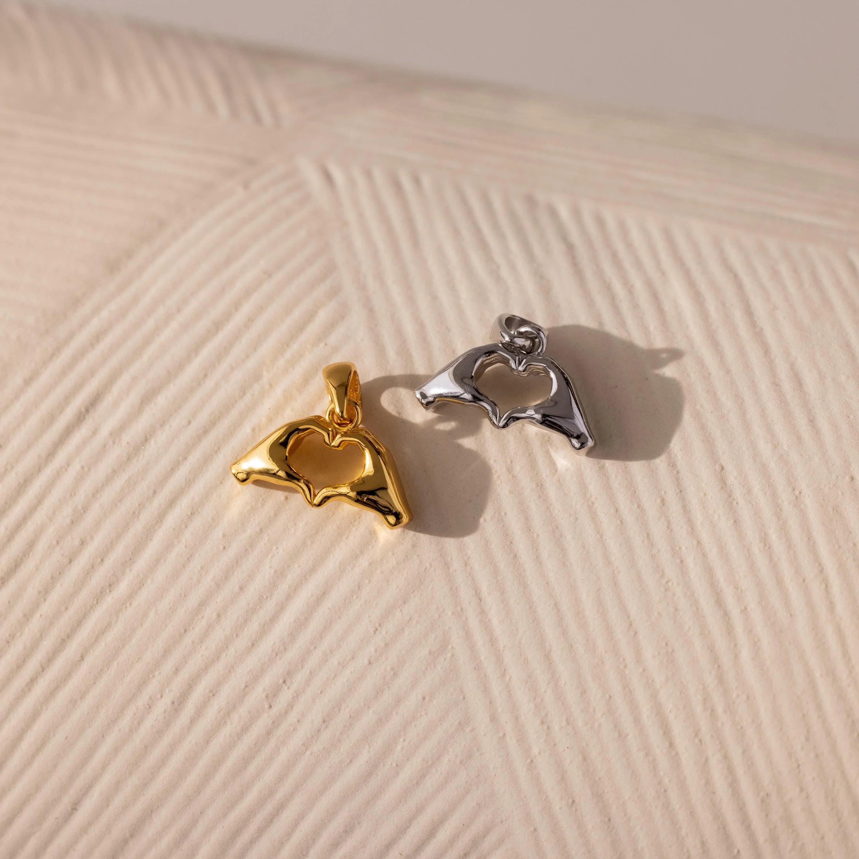 Heart Hand Charm Silver 18K Gold Plated