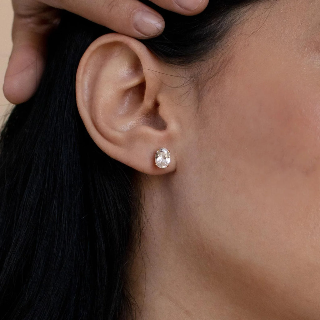 Diamonds Oval Diamond Studs Silver 18K Gold Plated