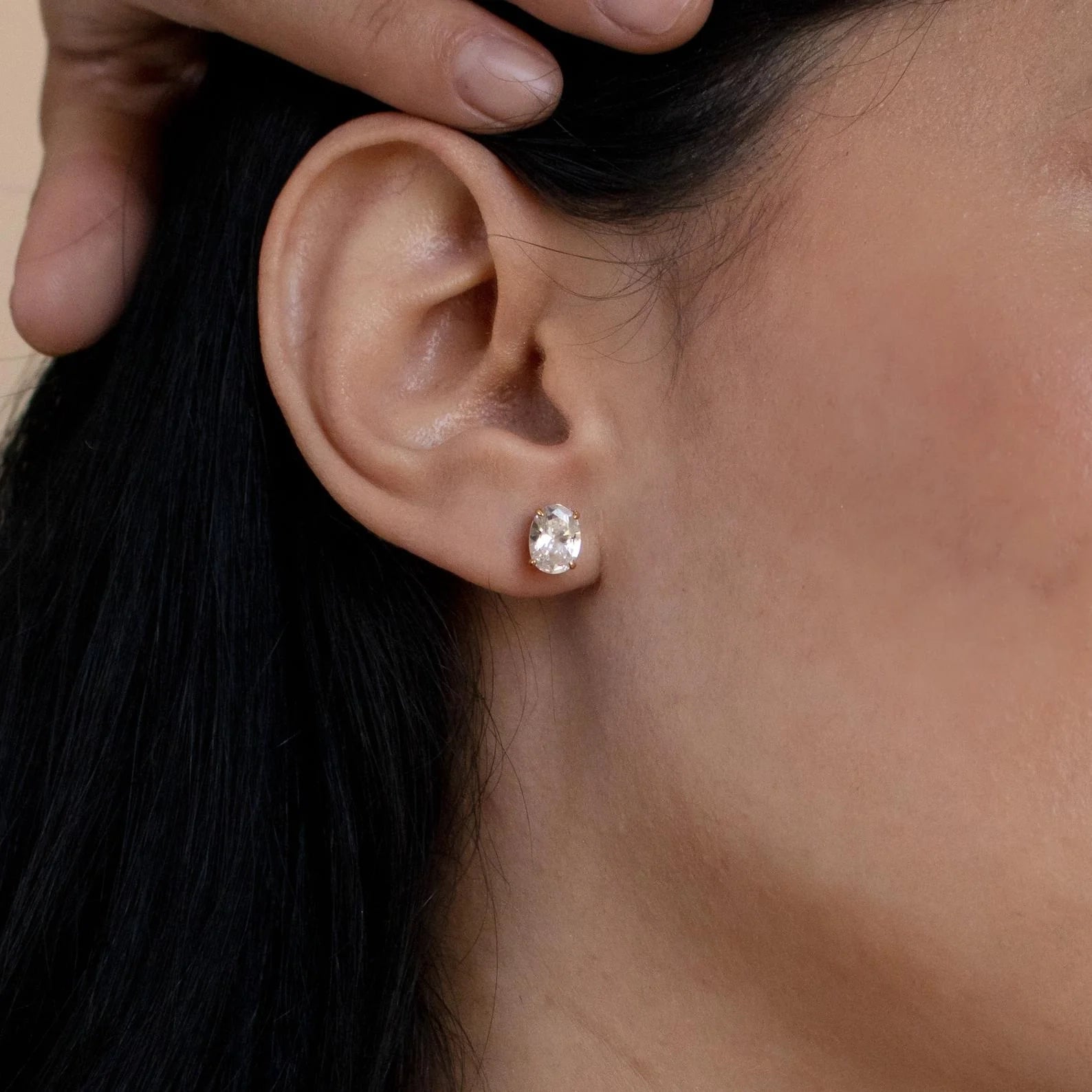 Diamonds Oval Diamond Studs Silver 18K Gold Plated