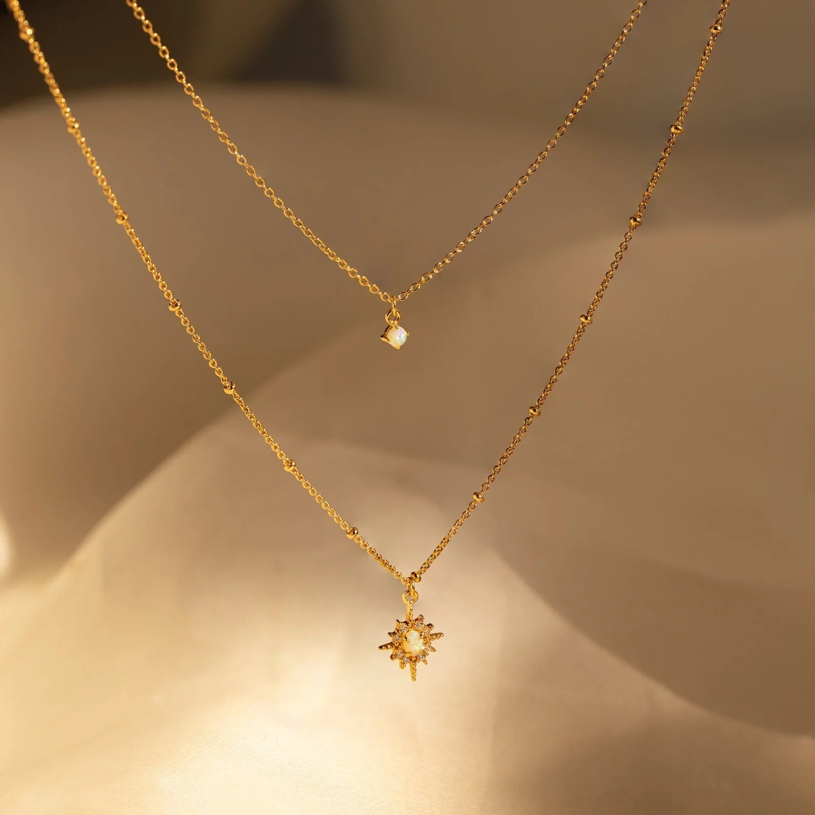 Opal Star Duo Necklace  Silver 18K Gold Plated