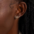 Pave Bow Studs Silver 18K Gold Plated
