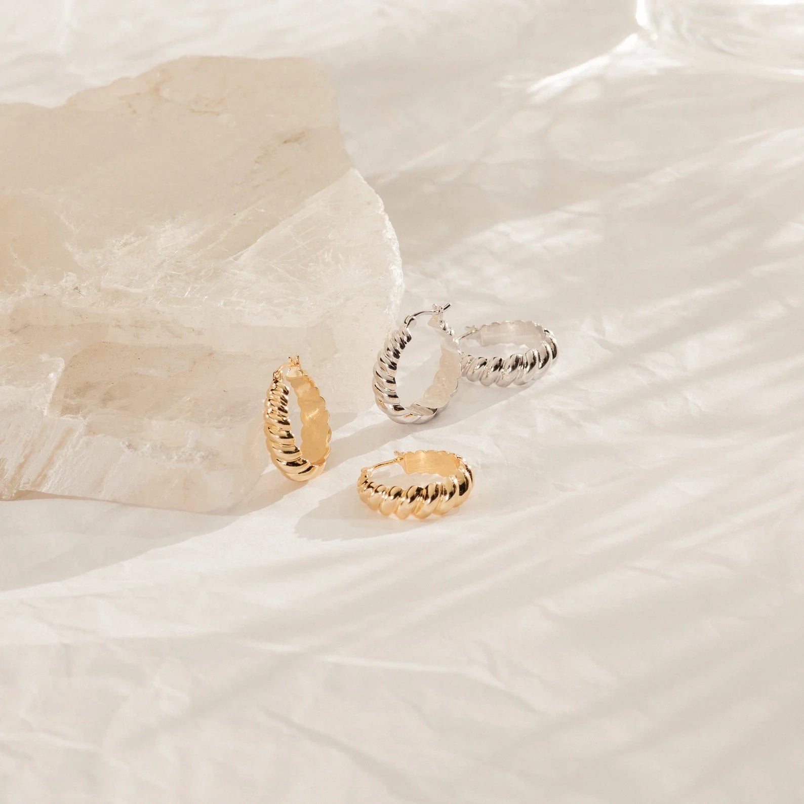 Sylvie Bold Croissant Hoops Silver 18K Gold Plated
