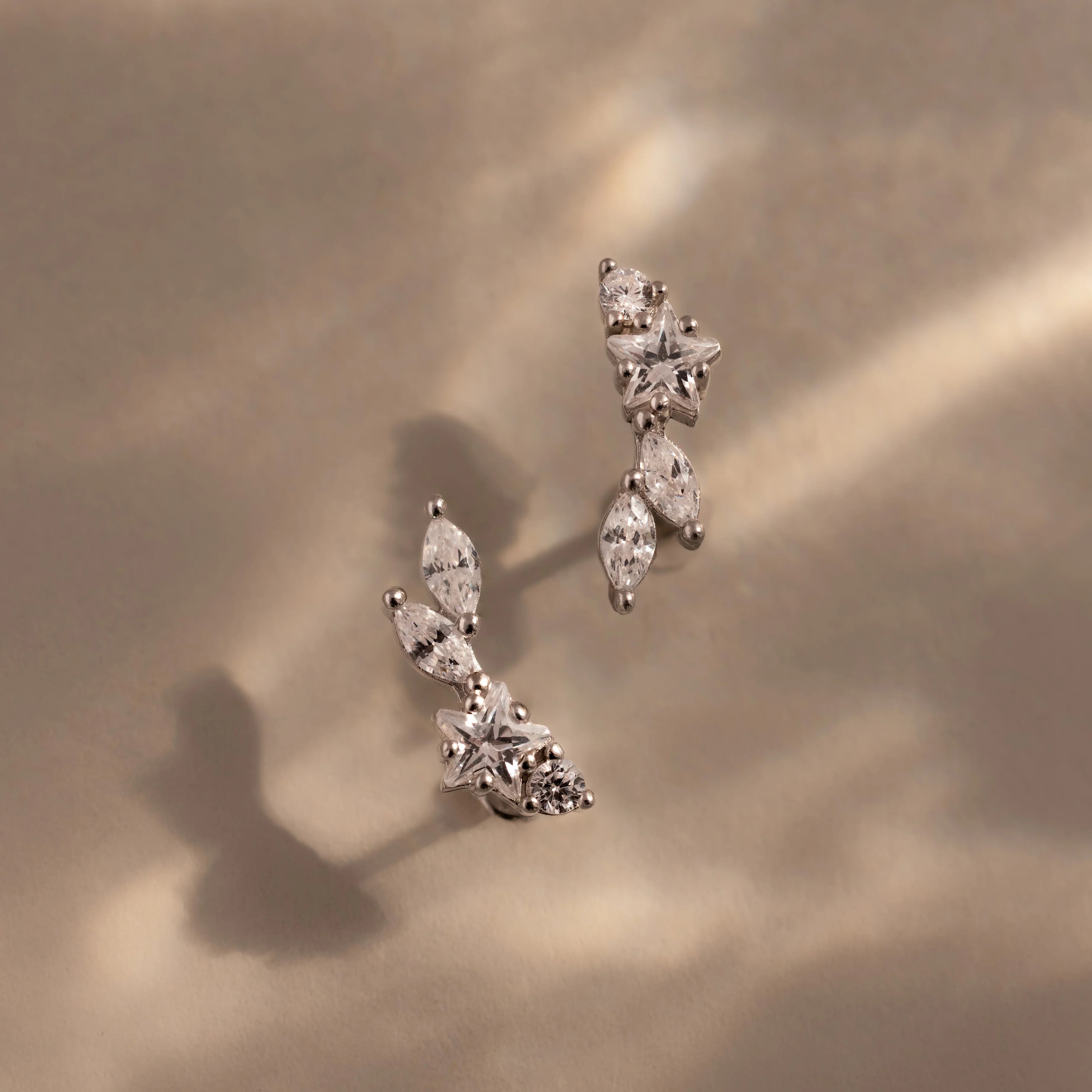 Diamond Starfall Flatback Climbers Silver 18K Gold Plated