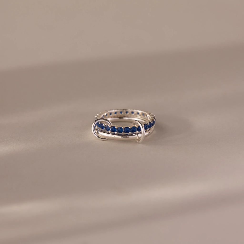 Stone Eternity Sapphire Tennis Linked Ring  Silver 18K Gold Plated