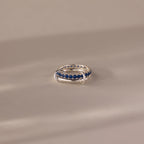 Stone Eternity Sapphire Tennis Linked Ring  Silver 18K Gold Plated