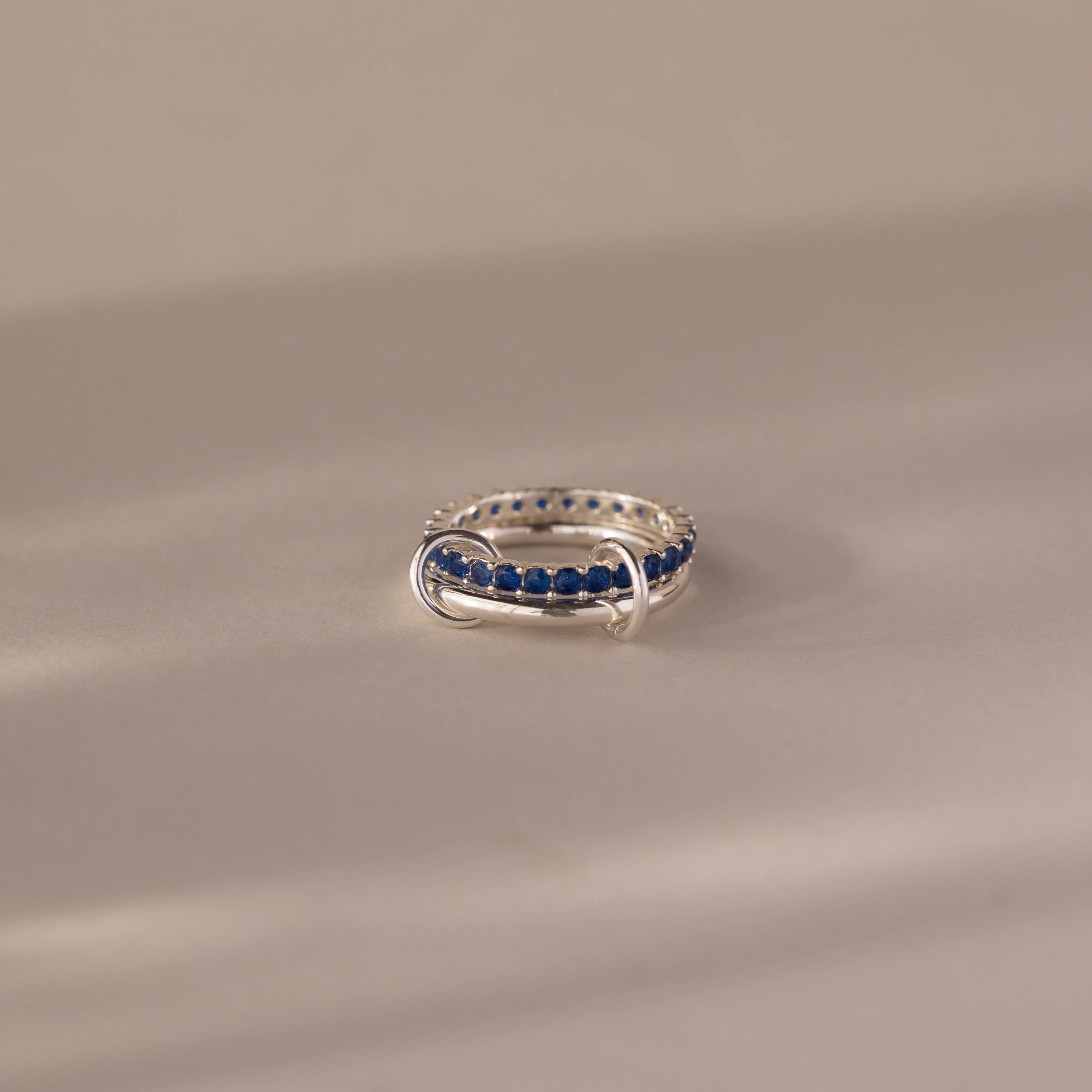 Stone Eternity Sapphire Tennis Linked Ring  Silver 18K Gold Plated