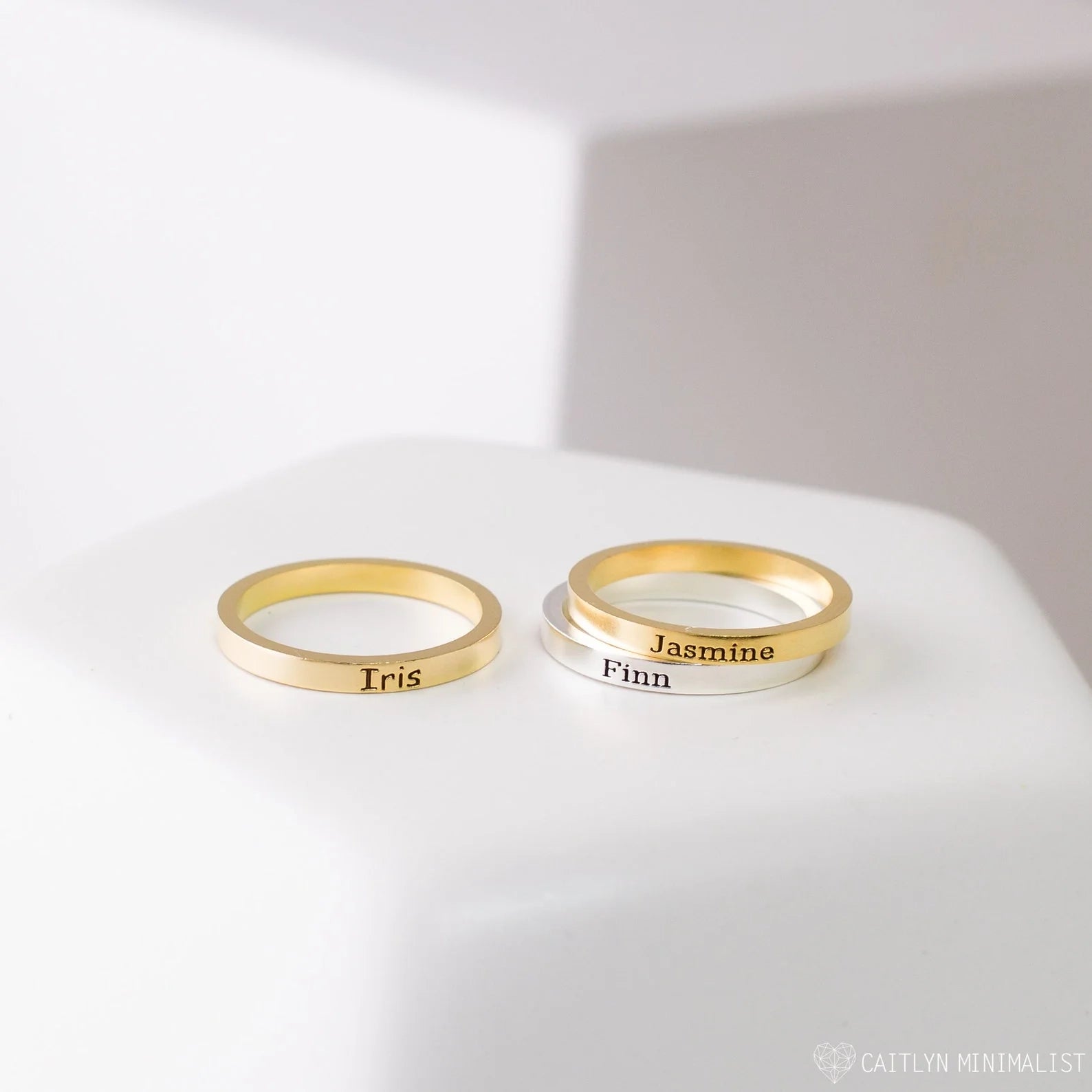 Stacking Name Band Silver 18K Gold Plated