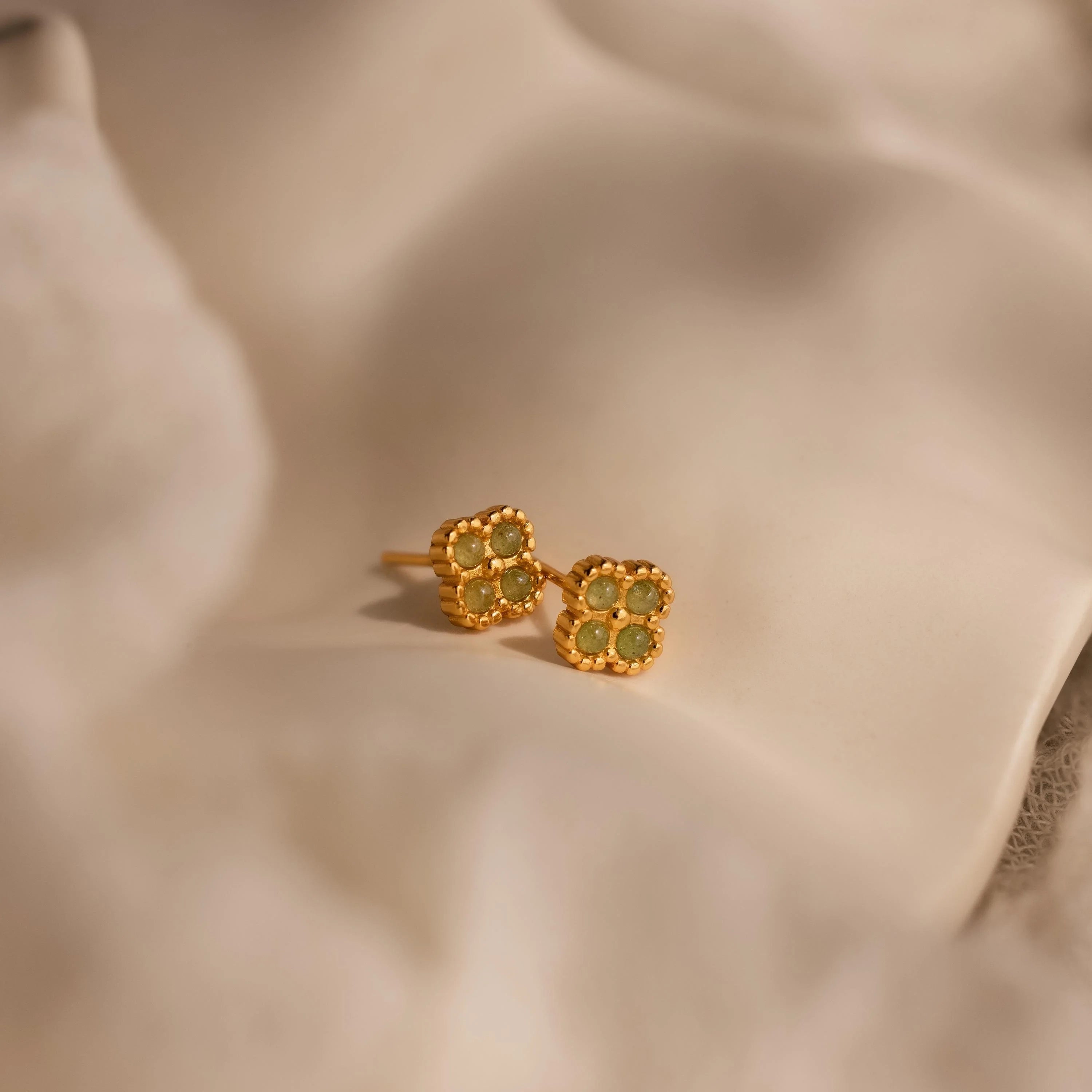 Jade Clover Studs Silver 18K Gold Plated