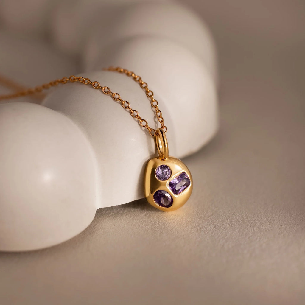 Mixed Amethyst Capsule Necklace Silver 18K Gold Plated