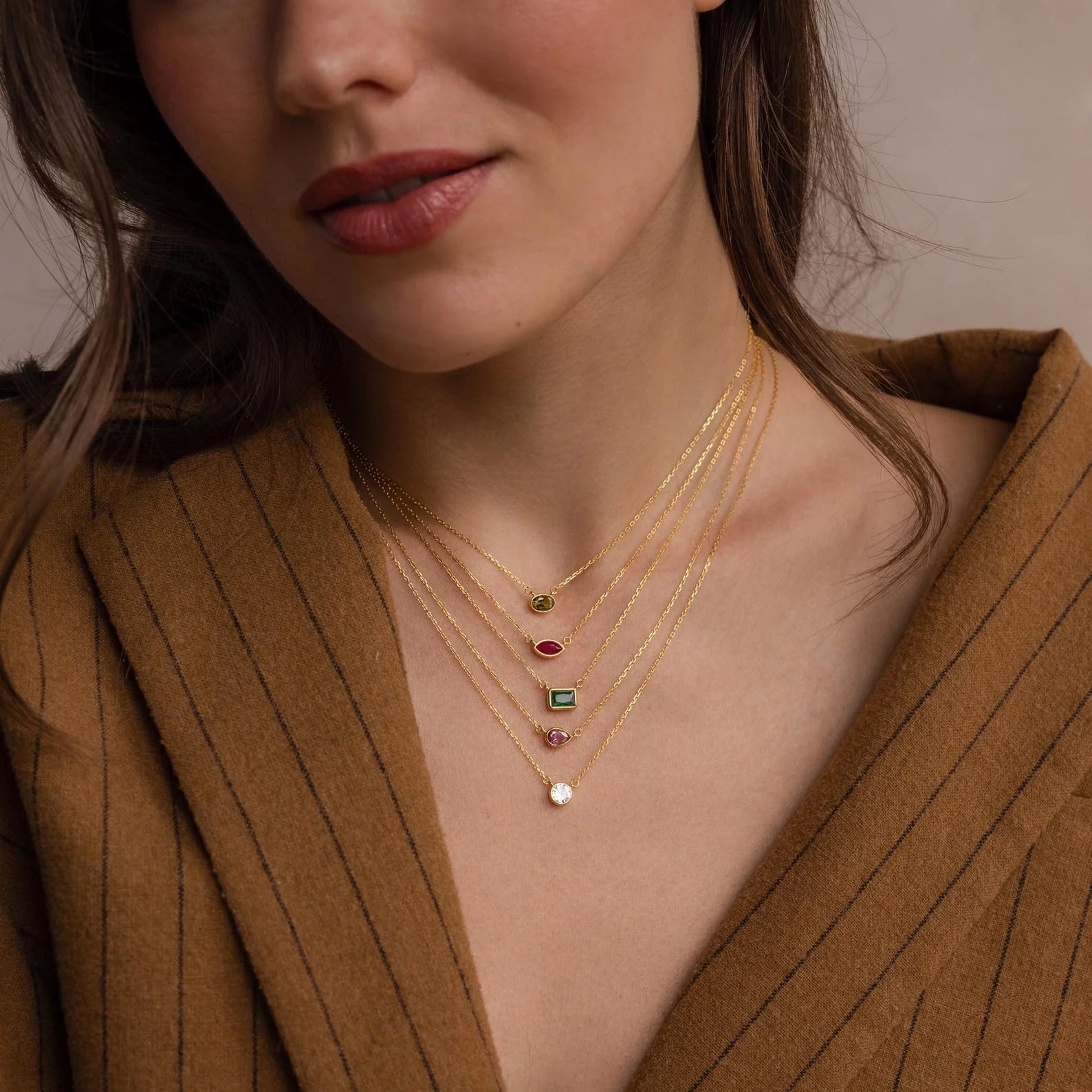 Custom Cut Birthstone Necklace Silver 18K Gold Plated