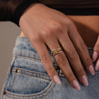Mixed Metal Linked Ring Set Silver 18K Gold Plated