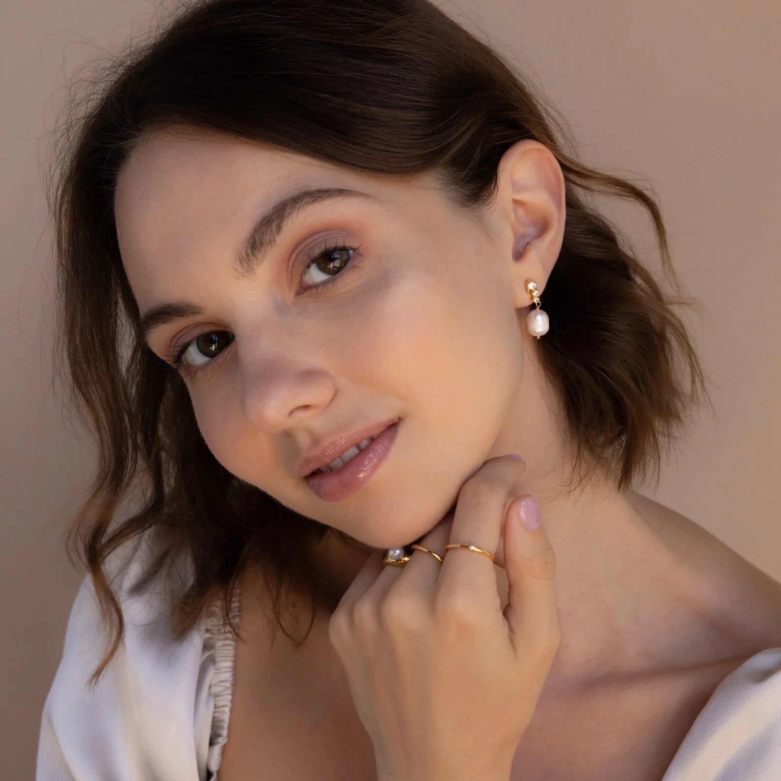 Diamond Pearl Drop Earrings Silver 18K Gold Plated